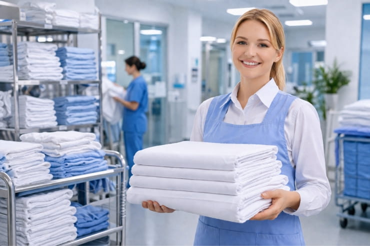 bulk commercial laundry service in Abu Dhabi with high capacity machines